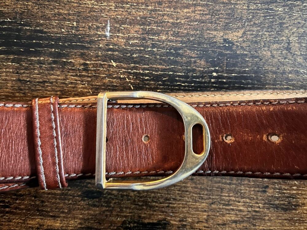 Vintage Christian Dior Full Grain ANILINK Belt 36 Classic D Buckle 5013